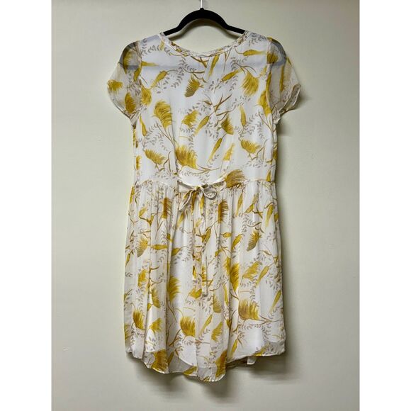 A LOVES A 100% Silk Yellow Feather Print Mini Dress, Sz XS - Picture 6 of 11